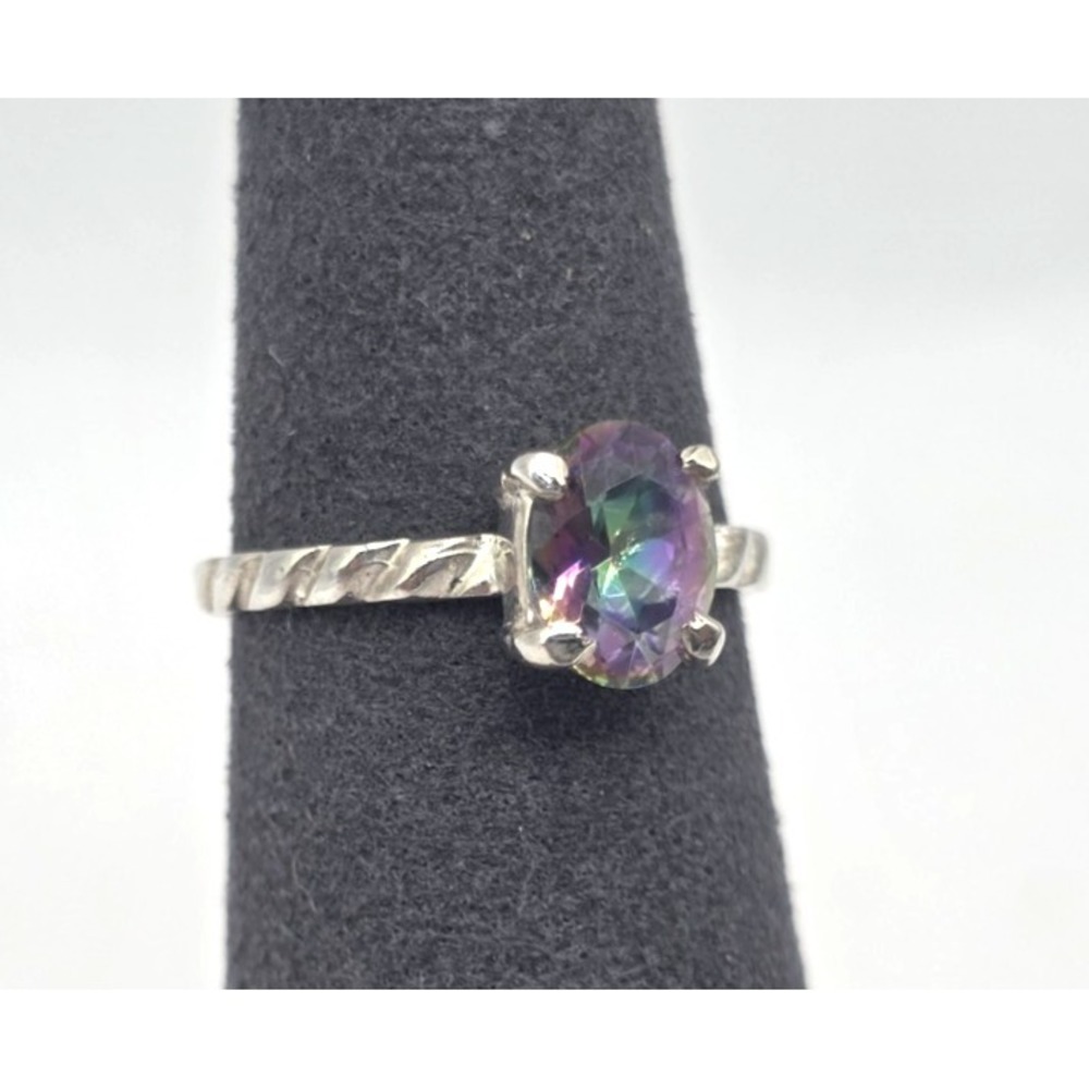 Mystic Quartz 1 ct Solitaire‎ Ring Size 5.75 Sterling Silver 925 Handmade NWOT